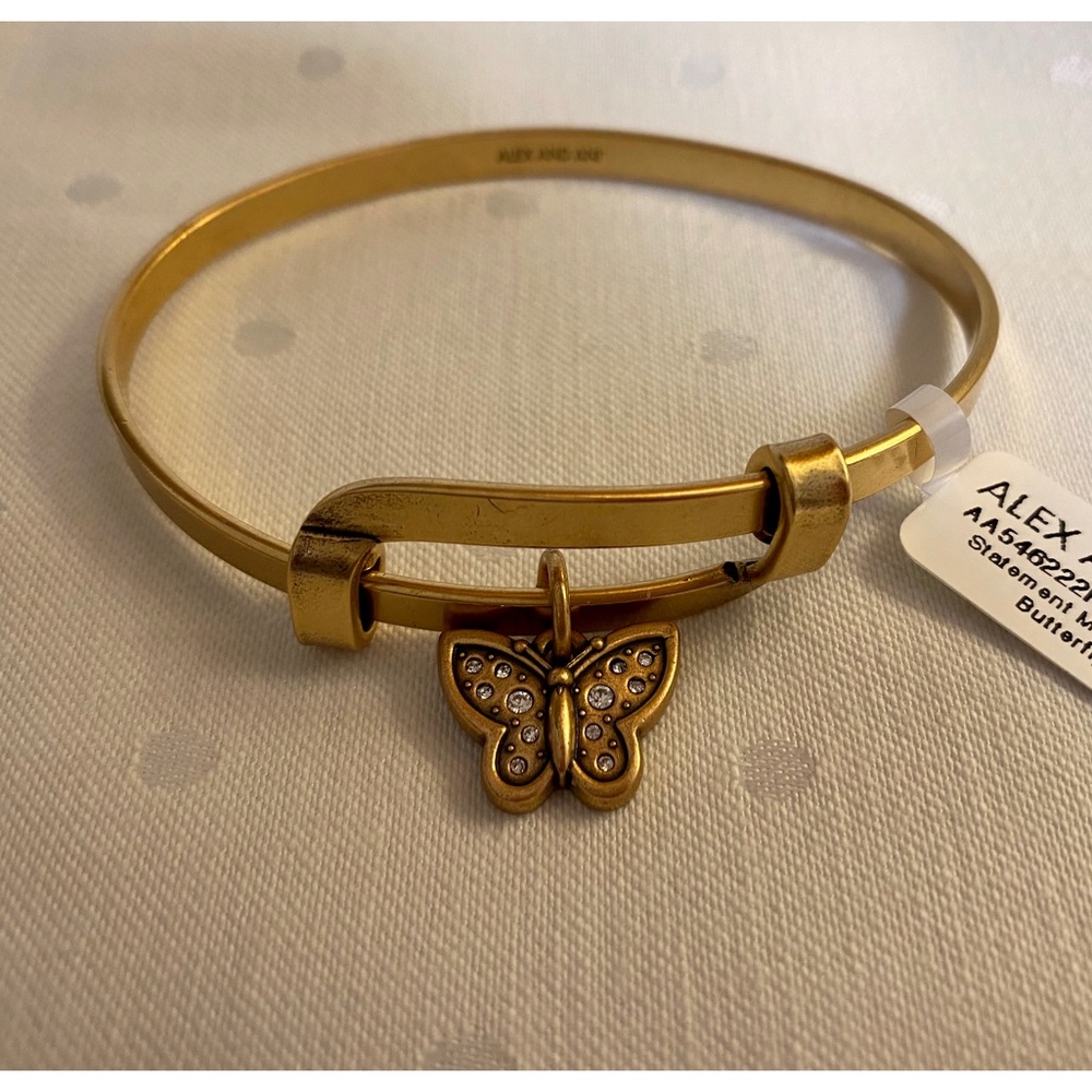 NWT Alex and Ani Crystal Butterfly Charm Bangle in Rafaelian Gold. - Picture 6 of 14
